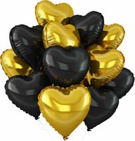AMFIN (Pack of 5) 18 Inch Heart Foil Balloons - Gold & Black 