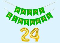 Mystic Toy Store 24th Happy Birthday Decoration Kit Green for 24 year Old Boys Girls Men Women with Number Twenty-four Party Decorations Decor Celebration Items Item Set Combo Reusable Paper Banner
