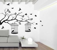  WALLSTICK 90 cm Tree With Birds And Cages '(Vinyl, 115 cm x 155 cm, Black) Self Adhesive Sticker on Flipkart