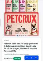 Swiggy Instamart Petcrux Treat box for dogs | contains 4 delicious & nutritious dog treats for all life stages, chicken & mutton flavour, 280g