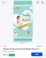  Pampers Premium Care Pants Medium Pack of 4 on Swiggy Instamart: Available Gurgaon check yours 