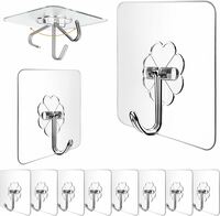 Stysol PVC Wall Hooks for Bathroom Accessories Without Drill, Pack of 10, Transparent