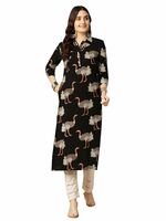 Gulmohar Jaipur Women's Rayon Calf Length Printed Straight Shirt Collar Kurta