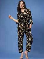  plusS Black & Yellow Floral Printed Top and Trousers