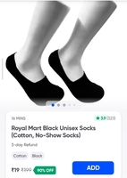 Royal Mart Black Unisex Socks (Cotton, No-Show Socks)