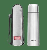 MILTON Stainless Steel Flip Lid Flask with Bag (1L, Silver)