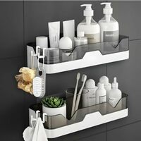 Pack of 2 Self-Adhesive Bathroom Shelf Organizer – Plastic Wall Mounted Storage Rack, No Drill Floating Shelf for Kitchen & Bathroom Accessories (2) 