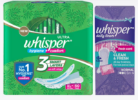 Just 267,Whisper ultra 50 pack combo on Instamart