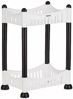 Amazon Brand - Solimo Plastic Two-Tier Multipurpose Plastic Rack for Kitchen, Living Room, Bathroom | Concave | Black & White