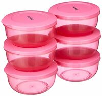 Amazon Brand - Solimo Polypropylene Nestable Round Container 600 Ml Set Of 6, Pink