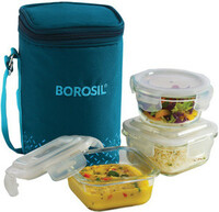 BOROSIL Teal Bag, 3 Pc (320 ml x 2 + 240ml x 1 ), Office Tiifin 3 Containers Lunch Box (880 ml)