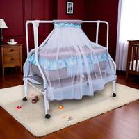 KIDDERY Ares | Value Baby Cradle | New improved Mattress Design | 25% More Space for Baby | Mosquito Protection Net | All Wheel Lock | 0-8 months | Blue  (Blue)