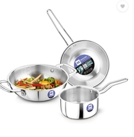 BERGNER BE Essentials Tripro Triply 3 Pcs of Kadai 24cm/3 L, Teapan 14cm, Frypan 22cm Induction Bottom Cookware Set  (Triply, Stainless Steel, 3 - Piece)