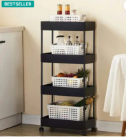 Pinkwhale 4 Compartments Plastic Storage Trolly (Black)