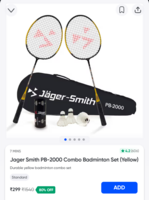 Jager Smith PB-2000 Combo Badminton Set (Yellow) on Swiggy Instamart: Available in Gurgaon check yours 