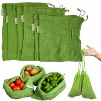 VOLTURI 100% Cotton Vegetable Bags for Fridge Storage (Pack of 6), Eco-Friendly Natural Cotton Mesh Net Fridge Storage Bags with Drawstrings for Vegetables & Fruits, Food-Safe, Biodegradable, Reusable