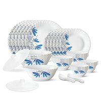 Larah by Borosil Twilight Silk Series Opalware Dinner Set of Plates (White, 35 Pieces)