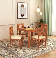 MAMTA DECORATION Sheesham Wood 4 Seater Dining Table with 4 Cushioned Chairs Wooden Dining Set for Home Living Room (Honey Finish)