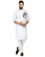 Enmozz Men's Digital Printed Kurta for Festival White