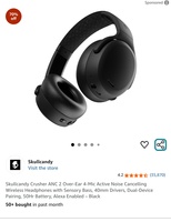 Skullcandy Crusher ANC 2 Over-Ear 4-Mic Active Noise Cancelling Wireless Headphones with Sensory Bass, 40mm Drivers, Dual-Device Pairing, 50Hr Battery, Alexa Enabled - Black