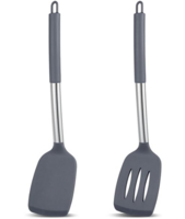 E-COSMOS Non-Stick Silicone Spatula Turner Set - 2 Pack High Heat Resistant Kitchen Utensils for Fish, Eggs & Pancakes - BPA Free Cooking Tools (Grey)