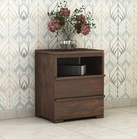 GHROYAL Sheesham Wood Bedside End Table with 2 Drawers and Open Shelf Storage for Bedroom Living Room Wooden Furniture Side Table for Hotel Room Office (Walnut Finish)
