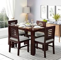VK Furniture Solid Sheesham Wood Dining Table Four 4 Seater Dining Table Wooden Dining Table 4 Seater Set with 4 Cushion Chairs for Living Room Home Office Restaurant |Chestnut | L45 X W30 X H30