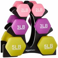 AmazonBasics 20-Pound Fixed Dumbbell Set with Stand | Neoprene Coated Weights | Ideal for Resistance Training | Multicolour