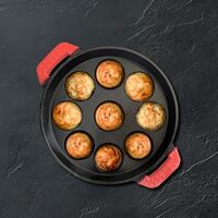 Pigeon Imperi Cast Iron Paniyaram/Appe Pan, 9 Pits, Free Silicone Grips, Pre-Seasoned,100% Toxin-Free, Naturally Nonstick, Paniyarakkal, Appam Patra, Paddu Maker,Strong & Durable, Gas & Induction