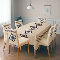 Stylista Geometric 6 Seater Table Cover (Multicolor, Velvet, Pack of 7)