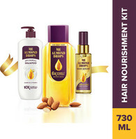 BAJAJ Almond Drops Hair Nourishment Kit - Almond Drops Hair Oil 350ml + Shampoo 340ml + Serum 50ml (3 Items in the set)