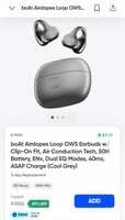 Check out boAt Airdopes Loop OWS Earbuds w/ Clip-On Fit, Air Conduction Tech, 50H Battery, ENx, Dual EQ Modes, 40ms, ASAP Charge (Cool Grey) on Instamart