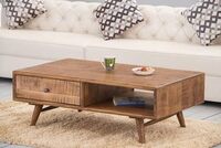 SMAART CRAAFTS TEO Solid Wood Coffee Table for Living Room | Textured Top Centre Table with One Drawer | Mango Wood, Honey |Tea Table Furniture for Home |Perfect for Diwali Giftings