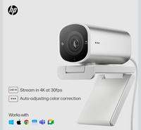 HP 960 4K Streaming Webcam, 4K 30fps or 1080p 60fps, STARMIS CMOS Sensor, 8MP, 100 deg Diagonal Field of View, autofocus, Dual mic, Universal mounting Clip, Tripod Mount, 360 deg Swivel, 90 deg tilt