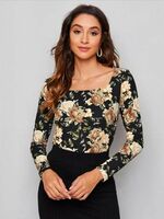 Casual Floral Print Women Black Top on Flipkart