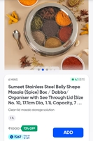 Sumeet Stainless Steel Belly Shape Masala (Spice) Box / Dabba/Organiser with See Through Lid (Size No. 10, 17.1cm Dia, 1.1L Capacity,