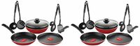 (Apply coupon)Pigeon by Stovekraft Mio Nonstick Aluminium Cookware Gift Set, Includes Nonstick Flat Tawa, Nonstick Fry Pan, Kitchen Tool Set, Kadai with Glass Lid, 8 Pieces Non-Induction Base Kitchen Set - Red