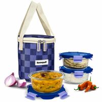 Home Puff Borosilicate Glass Lunch Box Set (3pc, 420ml, with Bag) At Just Rs779