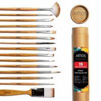 Apply 2% coupon - ARTIOS Paint Brush Set of 15 - handmade Professional Artist Painting Brush Set for Acrylic,Watercolor,& Gouache Painting with Brush Holder - Cruelty-Free(15 Assorted Brushes)(Wood,Synthetic)