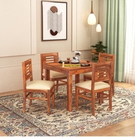MAMTA DECORATION Sheesham Wood 4 Seater Dining Table with 4 Cushioned Chairs Wooden Dining Set for Home Living Room (Honey Finish)