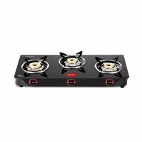 Pigeon by Stovekraft Aster 3 Burner Gas Stove with High Powered Brass Burner Gas Cooktop, Cooktop with Glass Top and Powder Coated Body, Black, Manual Ignition, Standard (14267)