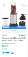 Nutripro Nutri Blender 500 Watts With 2 Jars, Silver