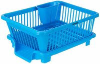 Amazon Brand - Solimo Plastic Dish Drainer with Detachable Cutlery Holder & Drain Tray | for Kitchen Dish Drying | 43.5D x 18.3W x 31.5H Cm | Blue