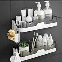 Pack of 2 Self-Adhesive Bathroom Shelf Organizer – Plastic Wall Mounted Storage Rack, No Drill Floating Shelf for Kitchen & Bathroom Accessories (2)