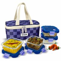 Home Puff Borosilicate Glass Lunch Box Set with Bag – 4pc (320ml Each) At Just Rs1099