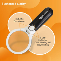 Amazon Basics Magnifying Glass with 3 Led Lights | 3X & 45X Big Size Zoom Lenses | Suitable for Seniors, Adults, Children | Ideal for Reading Books, Newspapers, maps