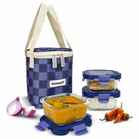 Home Puff Borosilicate Glass Lunch Box Set with Bag – 3pc (320ml Each) At Just Rs719
