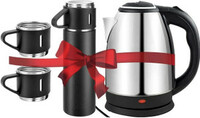 Owqust Electric Kettle & Vacuum Flask Set (500ml,Multicolor) With 3 coffee Mug Electric Kettle  (2 L, Silver, Black)