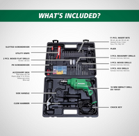 Hikoki Tool Kit(Dv10Vst(Kit) Saz9), 10Mm Corded Impact Drill, 550W, 1.7 Kg, 0-3000 Rpm, 0-48000Bpm, 10Mm Drill Chuck, Robust Design, With 28 Pieces Accessories Included - Black 