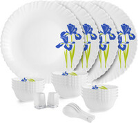 Cello Pack of 22 Opalware Dazzle Iris|Crockery Set | Dinner Set  (Blue, White, Microwave Safe)